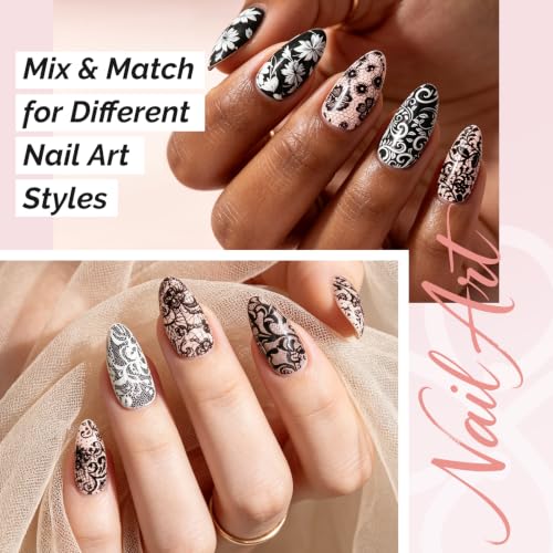 MelodySusie Lace Nail Foil Transfer Stickers - 10 Rolls Black and White