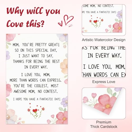 Elegant Watercolor Mother's Day Card for Mom - 5.5x8 inches