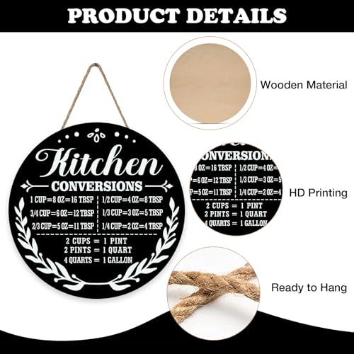 Kitchen Conversions Chart Wooden Door Sign - 12x12 Rustic Wreath