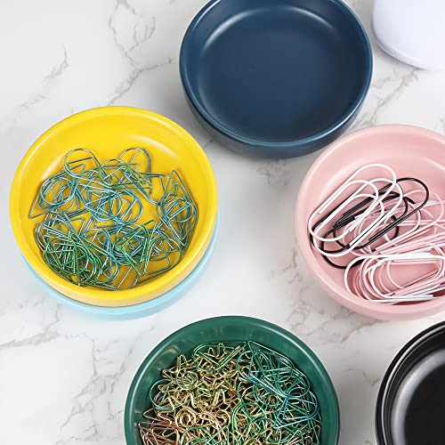 MEI YI TIAN Ceramic Paperclip Holder - Round Desk Organizer, Dark Green