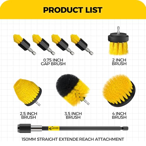 Holikme 9-Piece Drill Brush Cleaning Set with Extension for Scrubbing
