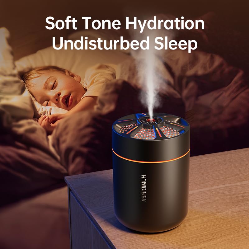 HKTOPCNE Black 180ml Portable USB Humidifier with Colorful Night Light, Auto Shut-Off, Quiet Mist for Home Car Office Travel
