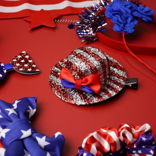 Needzo 4th of July Glitter Flag Hat Clips - Patriotic Hair Bow Barrettes (2 Pack)