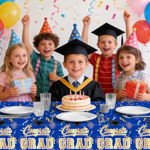 Graduation Tablecloths Disposable Blue 54x108 Inch 3PK