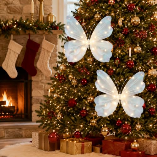 Large Christmas Butterfly Tree Topper - 3D LED Decor for Holiday Tree