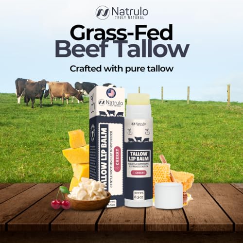 Natrulo Beef Tallow Lip Balm - Grass Fed Tallow & Beeswax Cherry Chapstick