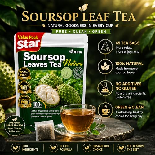 WOTIHA Soursop Graviola Tea Bags - 45 Count, 100% Natural & Vegan