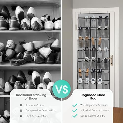WVM Over the Door Shoe Organizer, 35-Pocket Hanging Closet Storage, Grey