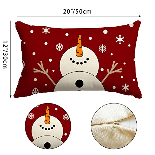 Merry Christmas Snowman Pillow Cover 12x20 A-87 | Holiday Decor