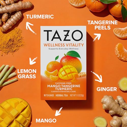 TAZO Wellness Vitality Mango Tangerine Turmeric Tea Bags - 16 Count (Pack of 6)