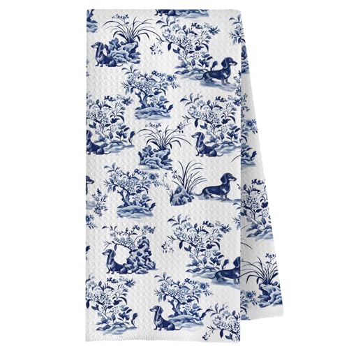 Chinoiserie Dachshund Kitchen Towels | 16x24 Decorative Hand Towels