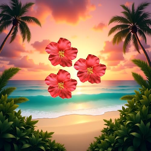 Red Hawaiian Flower Hair Clips 3Pcs - 8cm Tropical Hair Accessories