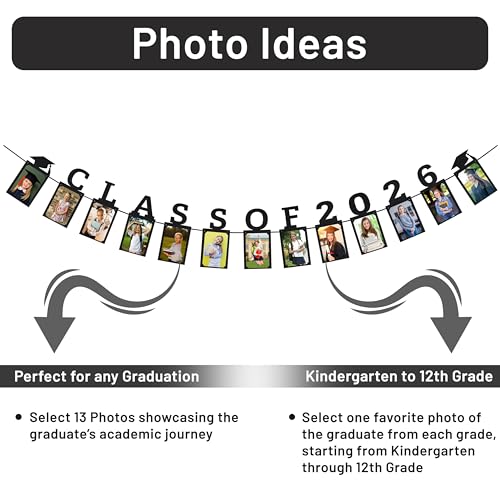 PartyHooman Black 4x6 Graduation Photo Banner for Class of 2026, Pre-Stringed