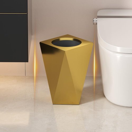 LEASYLIFE 2.6GAL Gold Bathroom Trash Can,Brass Tarsh Can,Open Top,Stainless Steel,Waterproof,Double-Layer with Inner Lining for Bathroom,Bedroom,Office,Living Room,Hotel (Gold)