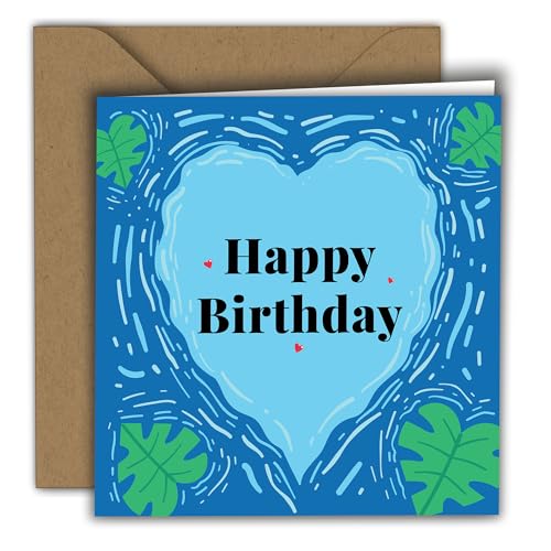 Blue Lagoon Birthday Card - Heart-Shaped Folded Card with Kraft Envelope (5.9 x 5.9 in)