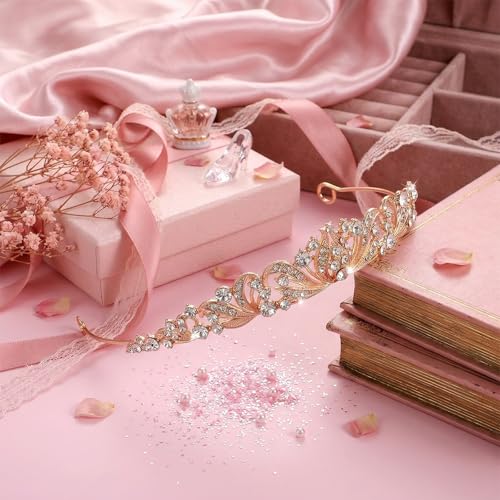 Grevosea Gold Tiara Crown Rhinestone Princess Headband for Women