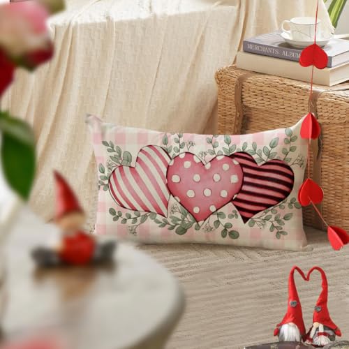 Waterproof Pink Heart Pillow Cover 12x20 for Indoor/Outdoor Use