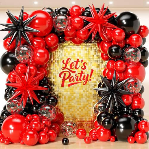 Red and Black Balloon Arch Kit with Stars - 153 Pcs Balloons