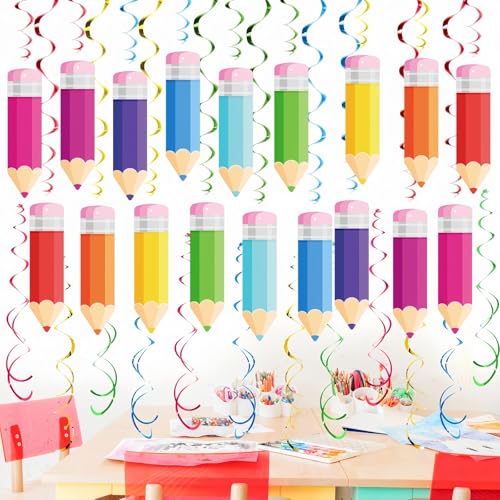 48-Piece Back to School Hanging Swirl Decorations – Colorful Pencil Party Set