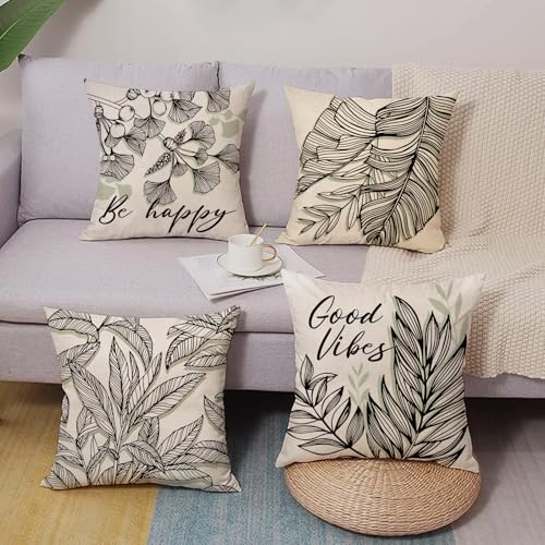 Black Leaves Decorative Throw Pillow Covers - Set of 4