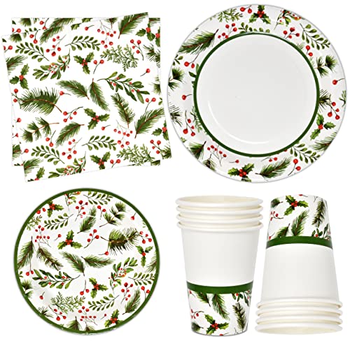 Christmas Party Tableware Set Serves 24 - Disposable Holiday Dinnerware