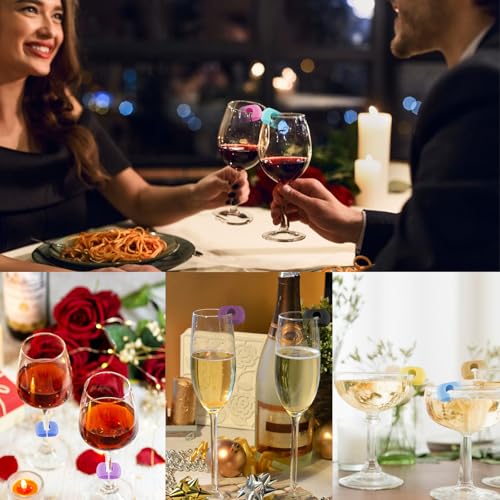 24Pcs Silicone Wine Glass Markers - Reusable Drink Charms for Parties