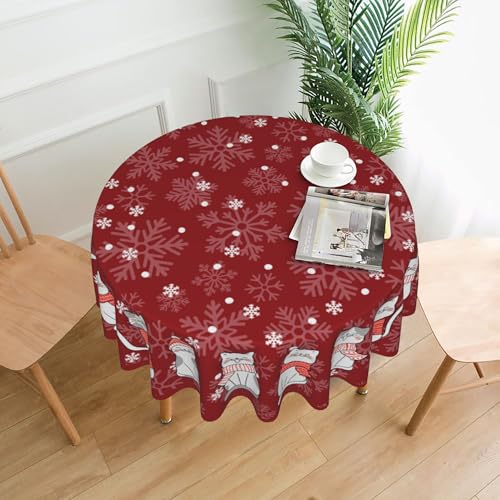 Christmas Cat Round Tablecloth 60 Inch Washable Holiday Kitchen Decor - Variation of THIS listing