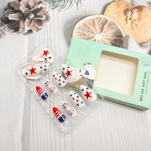 Independence Day Press on Nails Medium Almond American Flag Design