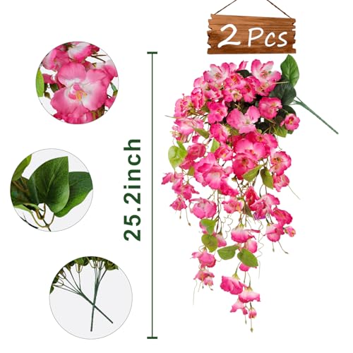 Artificial Pink Hibiscus Hanging Flowers - 2Pcs UV Resistant Silk Vines