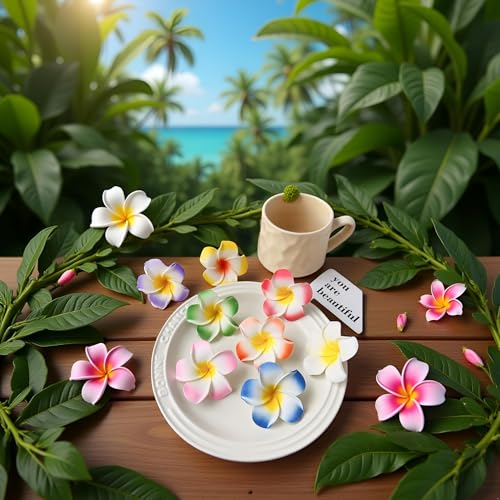 2Pcs Hawaiian Plumeria Flower Hair Clips White and Pink Foam Barrettes