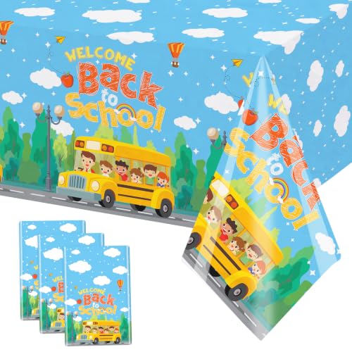 3-Pack Welcome Back to School Tablecloths - 108 x 54 Inch Plastic Covers