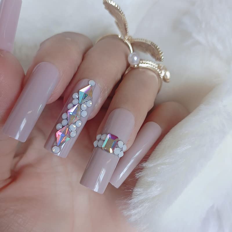 ZYBUXY Luxury Super Long Brown False Nails 24Pcs Acrylic Press-On Nails