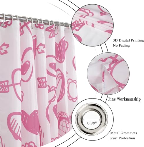 Pink Love Heart Shower Curtain - Waterproof Fabric, 72" x 72" with Hooks