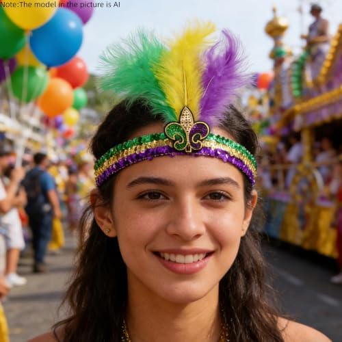 Carnival Feather Headband and Sequin Mask Set Mardi Gras Costume