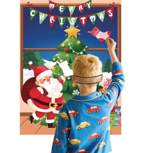 Pin the Christmas Stockings on the Tree Game with Stickers & Blindfolds