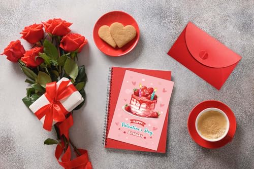 Valentine's Birthday Card with Envelope - Pink Cake Design