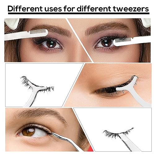 BOXOB 3-Piece Stainless Steel Eyelash Tweezers and Comb Set for Extensions