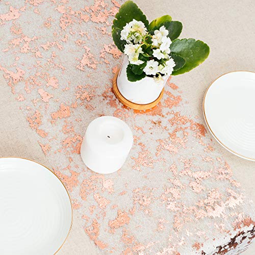 PapaKit Sparkle Metallic Rose Gold Thin Table Runner 11x84 - Pack of 2 for Holidays and Weddings
