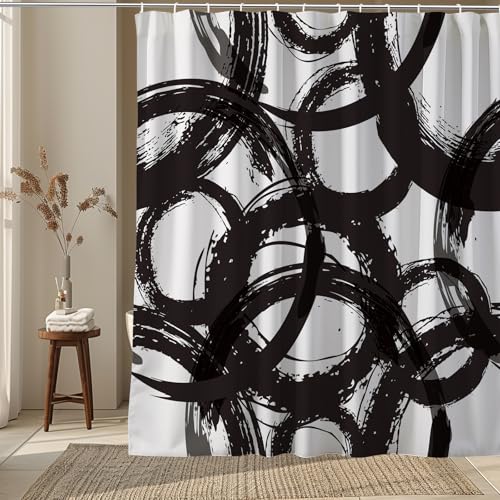 VAVBYE Black White Shower Curtain Abstract Geometric 72x72 in - 01