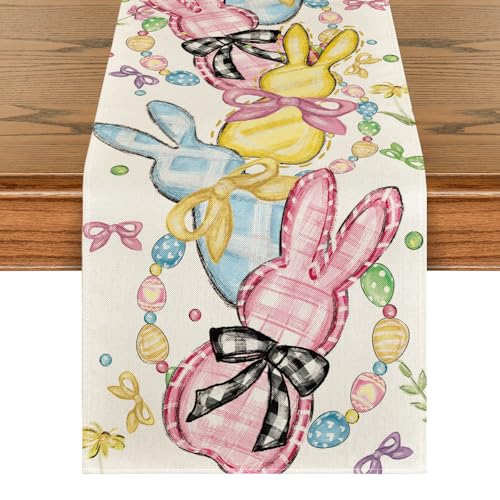 Easter Floral Bunny Table Runner 13x108 Inch Beige Spring Kitchen Decor