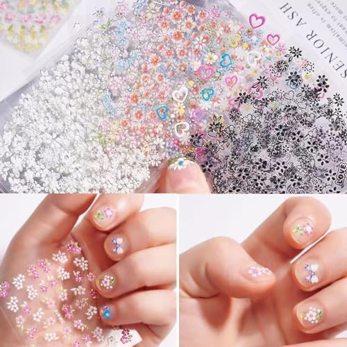 50 Sheets Floral Nail Stickers 3D Self-Adhesive Flower Decals Art Design