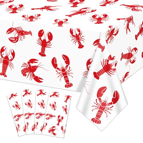 4 Pack Crawfish Tablecloths - Red Lobster Party Covers 87x51in