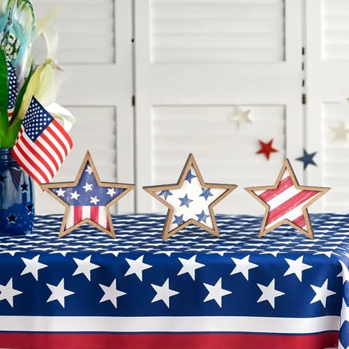 COCHIE Retro 4th of July Wooden Star Decorations Set of 3