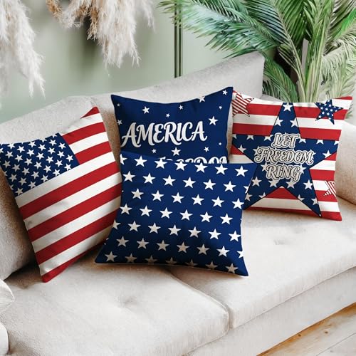 Mitpok 4th of July Patriotic Pillow Covers Set of 4 18x18 Inches Outdoor Home Decor