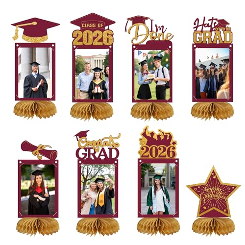 8-Pc Graduation Decorations Class of 2026 Honeycomb Centerpieces