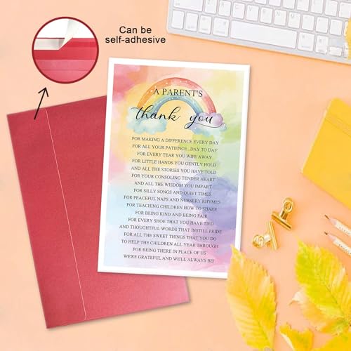 Parent's Thank You Card for Teacher Appreciation Gift - High Quality