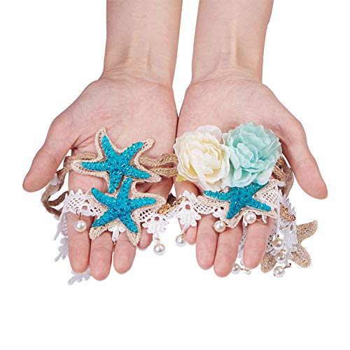 PH PandaHall Mermaid Hairbands and Starfish Necklace Boho Wedding Lace Headband