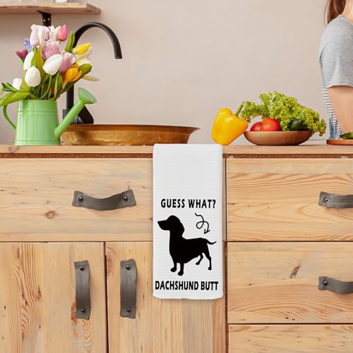 Funny Dachshund Kitchen Towel - 16x24 Inch Waffle Weave Doxie Dish Towel