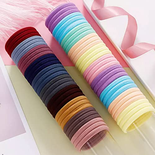 YANRONG 120PCS Cotton Hair Ties Seamless Elastic Ponytail Holders for Thick Hair