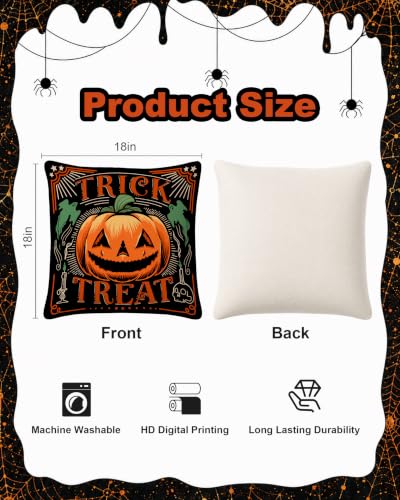 Halloween Throw Pillow Covers, 18x18 Rustic Linen Ghost Decor - Set of 2